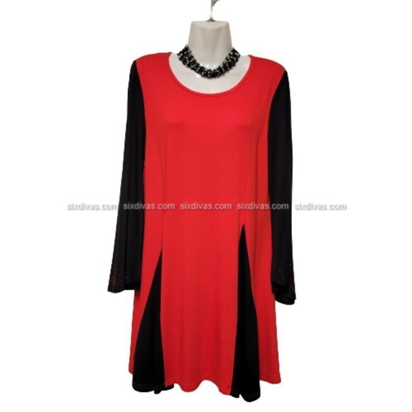 Red and Black Tunic with Kimono Sleeves Loose Fit Plus Size Tunic Top - NWOT - Picture 1 of 6